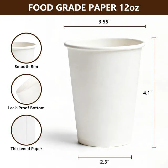 Alt view image 3 of 7 - 12 oz White Hot Drink Paper Cups - 120 Count - Disposable Paper Coffee Cups