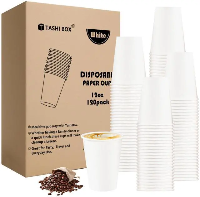 Main image of 12 oz White Hot Drink Paper Cups - 120 Count - Disposable Paper Coffee Cups