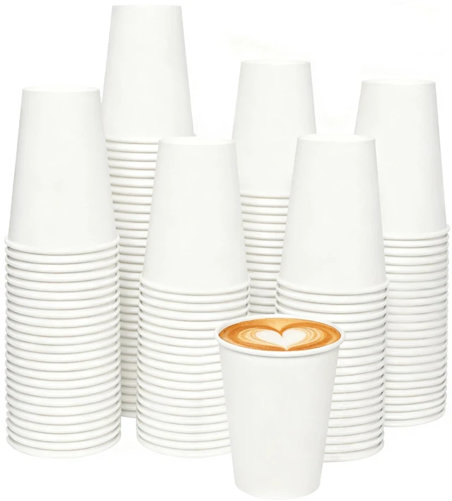 Main image of 120 Count 12 oz Disposable Paper Coffee Cups - White Paper Cups, Perfect for Cold and Hot Drinks, Food-Grade Paper, Thickened