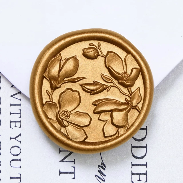 Main image of Wax Seal Stickers - 3D Magnolia Wedding Invitation Envelope Botanical Seal Stickers, 50 Pcs Self- Adhesive Antique Gold Stickers, Perfect for Invitation, Christmas, Gift Wrapping, Party