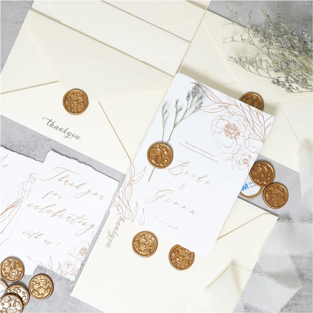 Alt view image 7 of 7 - Wax Seal Stickers - 3D Magnolia Wedding Invitation Envelope Botanical Seal Stickers, 50 Pcs Self- Adhesive Antique Gold Stickers, Perfect for Invitation, Christmas, Gift Wrapping, Party