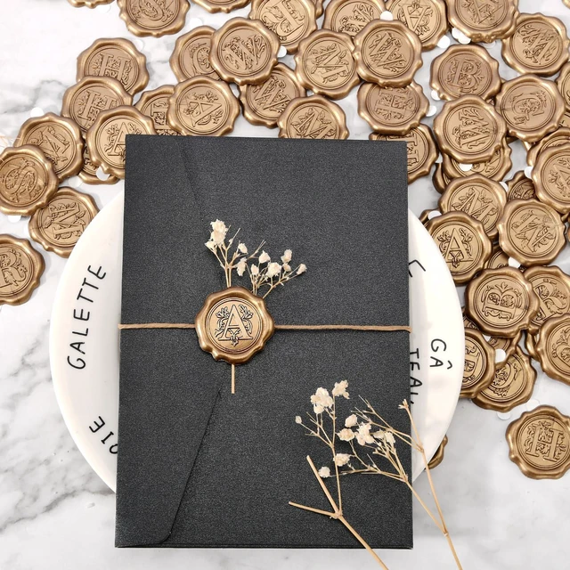 Alt view image 4 of 7 - Antique Gold Initial Alphabet Adhesive Wax Seal Stickers, Letter A,50-Pack | Letter Wax Seals for Thanksgiving Card, Gift Wrap, Wedding / Engagement Party Invitation, Self-Adhesive, No Wax Gun Needed