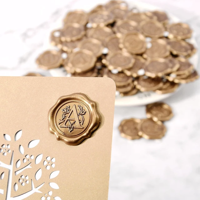 Alt view image 5 of 7 - Antique Gold Initial Alphabet Adhesive Wax Seal Stickers, Letter A,50-Pack | Letter Wax Seals for Thanksgiving Card, Gift Wrap, Wedding / Engagement Party Invitation, Self-Adhesive, No Wax Gun Needed