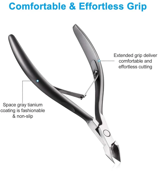 Alt view image 4 of 6 - Cuticle Trimmer 3/4 Jaw Extremely Sharp Cuticle Nippers Scissors Stainless Steel Clippers Cutter Remover Pedicure Manicure Nail Tool, X7, Space Gray