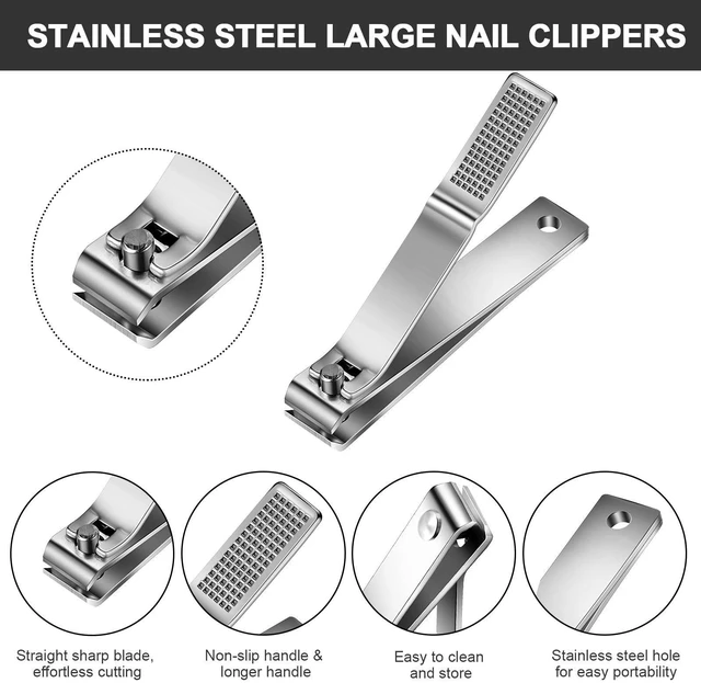 Alt view image 3 of 7 - 6 Pcs Large Toenail Clippers Straight Edge Cutters, Silver | Stainless Steel Nail Clippers for Men Women, Sharp Straight Blade, Professional Toe Care, Durable Heavy Duty Cutters
