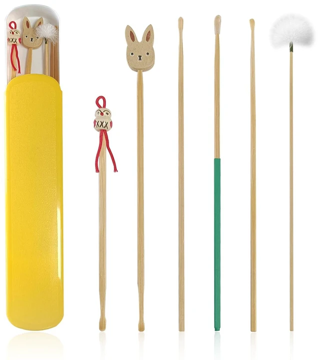 Main image of 6 Pieces Ear Pick Bamboo Ear Cleaner Picks Wooden Ear Cleaning Sticks for Adults Bamboo Ear Picker Stick Cleaning Tools Kit Durable Cute Ear Cleaning Stick Set with A Storage Box