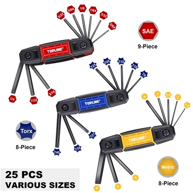 Alt view image 4 of 7 - 25-Piece Folding Allen Wrench Set, Portable Allen Key Set | SAE, Metric, Torx Hex Key Set Included, 3 Pack Allen Wrench Tool for Basic Home Repair and General Applications