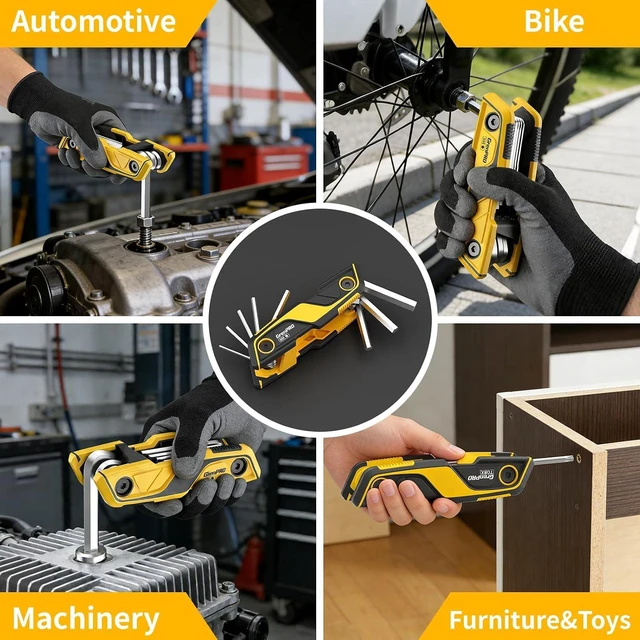 Alt view image 6 of 7 - 3 Pack Folding Allen Wrenches Set Metric&SAE Hex Key Torx Star Tool | 25PC Allen Key Set CR-V Steel, Compact Portable Design For Bike Assembly & Repair Multifunctional Tools