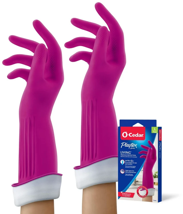 Main image of Living Reuseable Rubber Cleaning Gloves (Large, 2 Pairs), Premium Protection Reusable Household Gloves