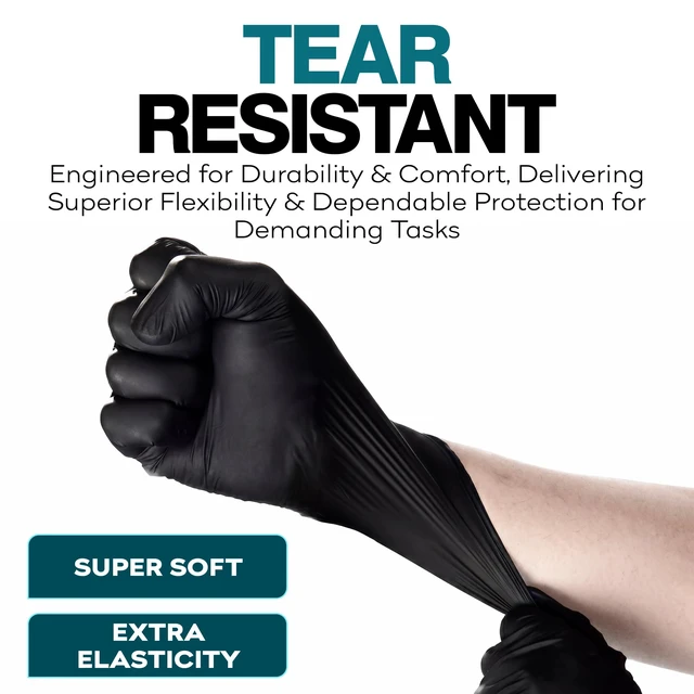 Alt view image 3 of 7 - Disposable Black Nitrile Gloves Large 50 Count - Extra Thick 4.5 Mil - Powder and Latex Free Rubber Gloves - Surgical Medical Exam Gloves - Food Safe Cooking Gloves