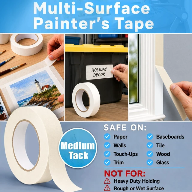 Alt view image 2 of 7 - White Masking Tape, 2 Rolls, 0.7 in x 55 yd Each, White Painters Tape for Painting, Painters Tape for Walls, Paint Tape for Labeling, Crafts, Home Office, Easy Tear, No Residue up to 7 Days