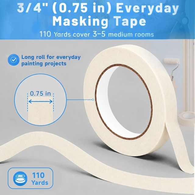 Alt view image 4 of 7 - White Masking Tape, 2 Rolls, 0.7 in x 55 yd Each, White Painters Tape for Painting, Painters Tape for Walls, Paint Tape for Labeling, Crafts, Home Office, Easy Tear, No Residue up to 7 Days