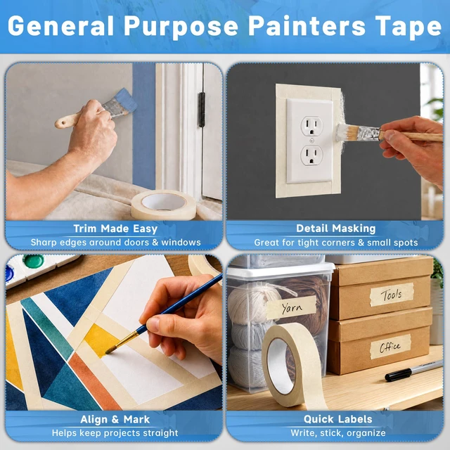 Alt view image 5 of 7 - White Masking Tape, 2 Rolls, 0.7 in x 55 yd Each, White Painters Tape for Painting, Painters Tape for Walls, Paint Tape for Labeling, Crafts, Home Office, Easy Tear, No Residue up to 7 Days