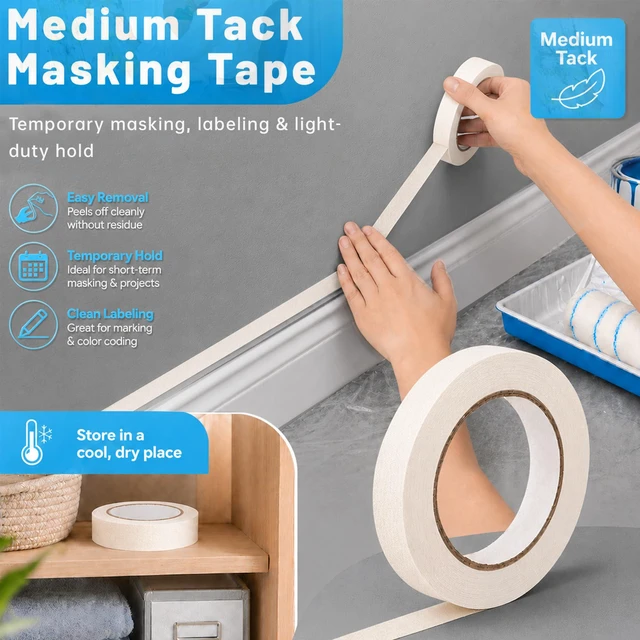 Alt view image 3 of 7 - White Masking Tape, 2 Rolls, 0.7 in x 55 yd Each, White Painters Tape for Painting, Painters Tape for Walls, Paint Tape for Labeling, Crafts, Home Office, Easy Tear, No Residue up to 7 Days