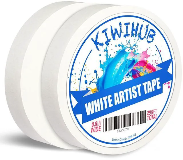 Main image of 2 Pack Artist Tape for Watercolor Paper, 0.6 in Wide 295 FT Long | Professional Art Tape, White Masking Artists Tape for Drafting, Painting, Canvas Framing - Acid Free