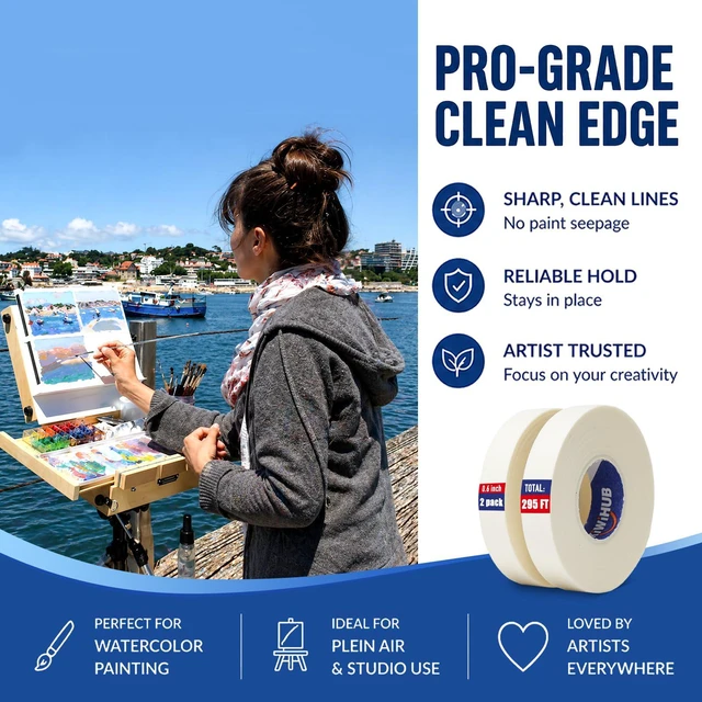 Alt view image 4 of 7 - 2 Pack Artist Tape for Watercolor Paper, 0.6 in Wide 295 FT Long | Professional Art Tape, White Masking Artists Tape for Drafting, Painting, Canvas Framing - Acid Free