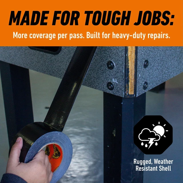 Alt view image 2 of 7 - Tough & Wide Heavy Duty Duct Tape, Black, 2.88" x 25 yd, 1-Pack | Weather Resistant, Indoor & Outdoor Use, Double-Thick Adhesive, Reinforced Backing, Hand-Tearable