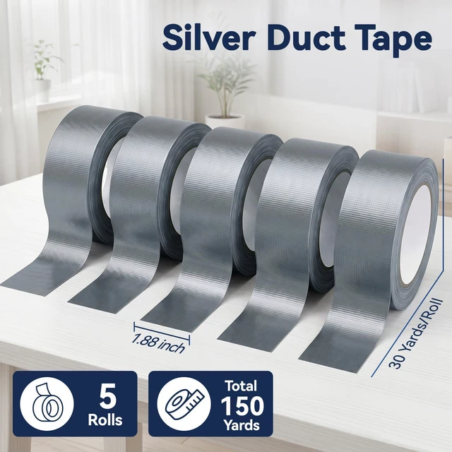 Alt view image 2 of 7 - Duct Tape Heavy Duty, 5 Pack Silver Heavy Duty Tape 2In x 30 Yards | Waterproof Tape for Indoor Outdoor Repairs, Strong Adhesive, Tear by Hand, 150 Yards Total