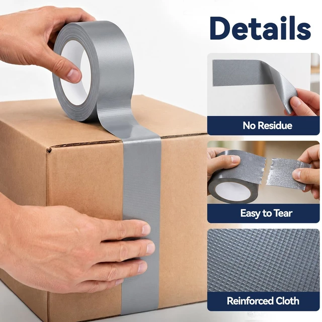 Alt view image 6 of 7 - Duct Tape Heavy Duty, 5 Pack Silver Heavy Duty Tape 2In x 30 Yards | Waterproof Tape for Indoor Outdoor Repairs, Strong Adhesive, Tear by Hand, 150 Yards Total