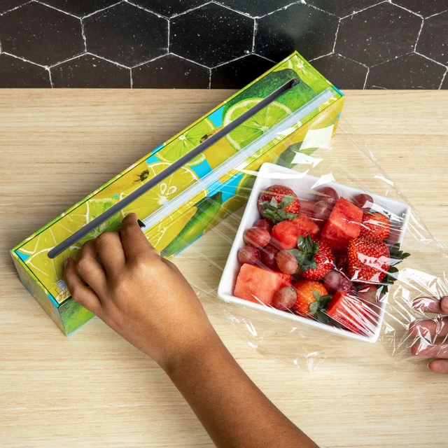 Alt view image 5 of 7 - Plastic Wrap Organizer - 12" x 250' Roll Cling Film Dispenser - Aluminum Foil Dispenser - Reusable Slide Cutter