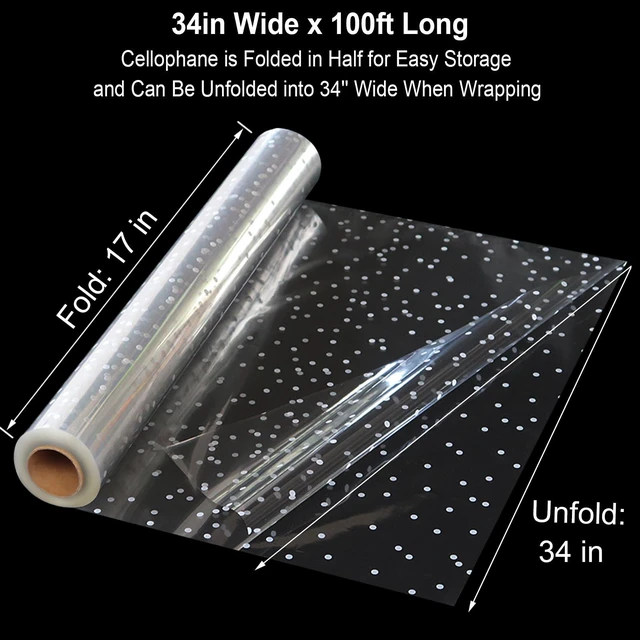 Alt view image 2 of 6 - 100 ftx34 in Extra Wide Clear Cellophane Wrap Roll with Irregular White Dot, Transparent Thicker Cellophane Roll, Gift Baskets Wrap Cellophane Film for Treats, Gifts, Holiday, Christmas Wrapping