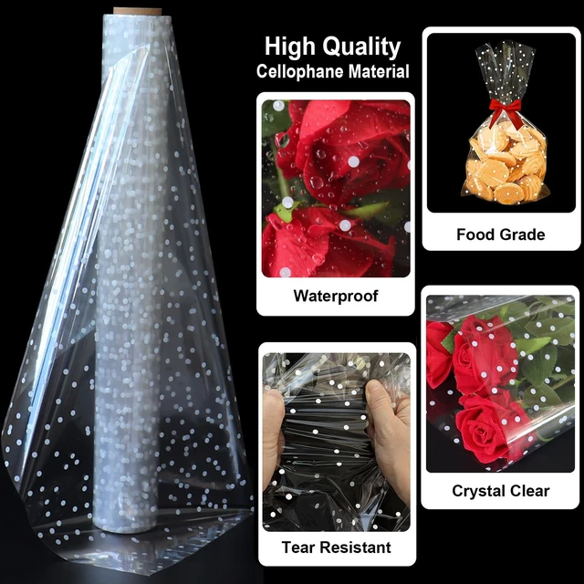 Alt view image 3 of 6 - 100 ftx34 in Extra Wide Clear Cellophane Wrap Roll with Irregular White Dot, Transparent Thicker Cellophane Roll, Gift Baskets Wrap Cellophane Film for Treats, Gifts, Holiday, Christmas Wrapping