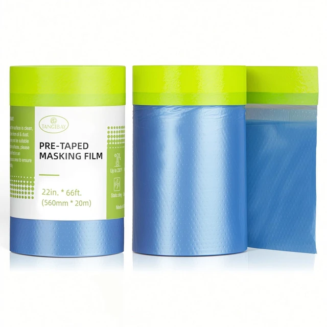 Main image of Pre-Taped Masking Film for Painting - 22" x 66' Painters Plastic Sheeting with Automotive Paint Tape and Drape for Covering Cars, Walls, Windows and Furniture Protection (2 Rolls)