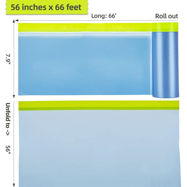 Alt view image 2 of 7 - Pre-Taped Masking Film for Painting - 56" x 66' Painters Plastic Sheeting for House & Automotive Paint, Tape and Drape for Covering Cars, Walls, Windows and Furniture Protection (1 Roll)