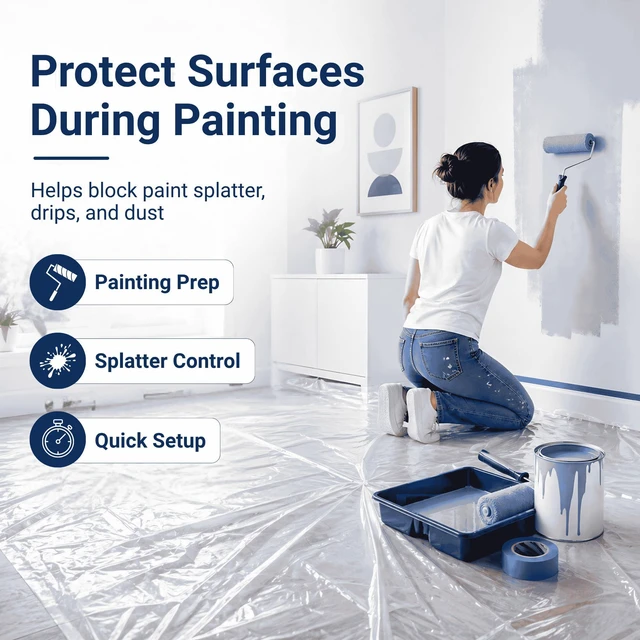 Alt view image 5 of 7 - Clear Plastic Drop Cloth for Painting, 9 x 12 Ft | 1 Mil