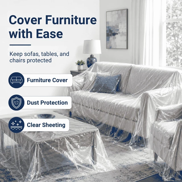 Alt view image 6 of 7 - Clear Plastic Drop Cloth for Painting, 9 x 12 Ft | 1 Mil