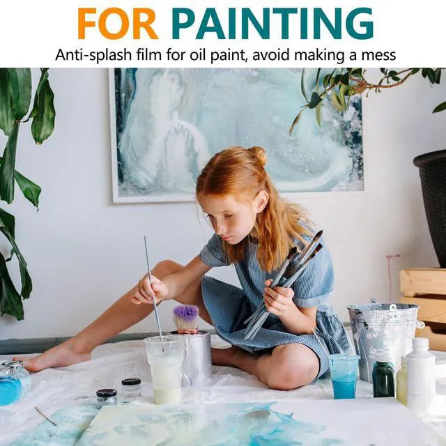 Alt view image 3 of 7 - 3-Pack 12x9ft Plastic Drop Cloths - Disposable Painter's Sheeting for Floor/Furniture/Car Protection,Paint Drop Cloth