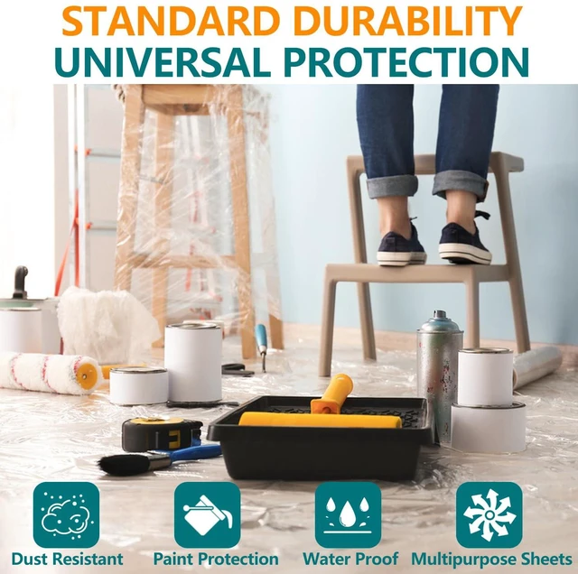 Alt view image 5 of 7 - 3-Pack 12x9ft Plastic Drop Cloths - Disposable Painter's Sheeting for Floor/Furniture/Car Protection,Paint Drop Cloth