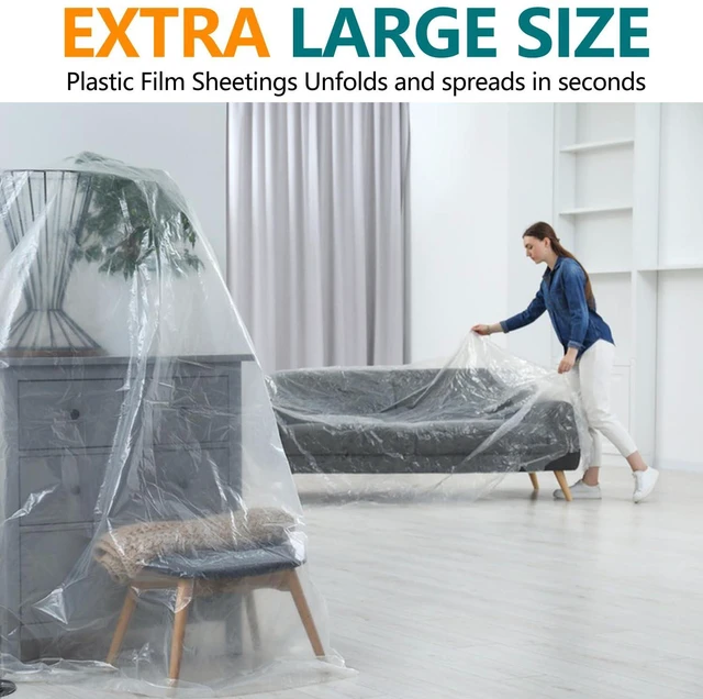 Alt view image 6 of 7 - 3-Pack 12x9ft Plastic Drop Cloths - Disposable Painter's Sheeting for Floor/Furniture/Car Protection,Paint Drop Cloth