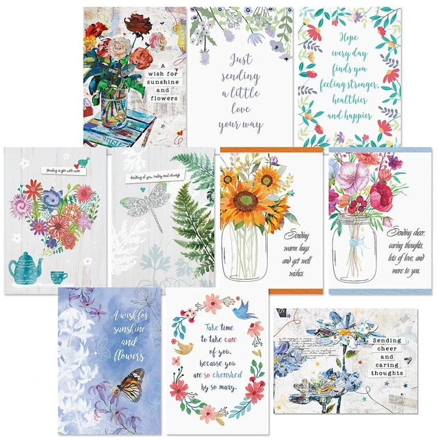 Main image of Get Well Greeting Card Set | Caring, 20 Count, 10 Designs, 5" x 7" Folded, Envelopes Included, Holiday, Value Pack