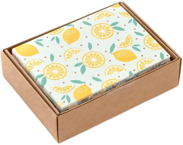 Main image of Blank Cards, 24-Pack (Citrus, Greenery, Gingham, Strawberries) | Assorted Spring Designs, Daisies, Strawberries, Gingham, Leaves, Coordinating Envelopes Included, Cards Measure 3.75 X 5.2 in