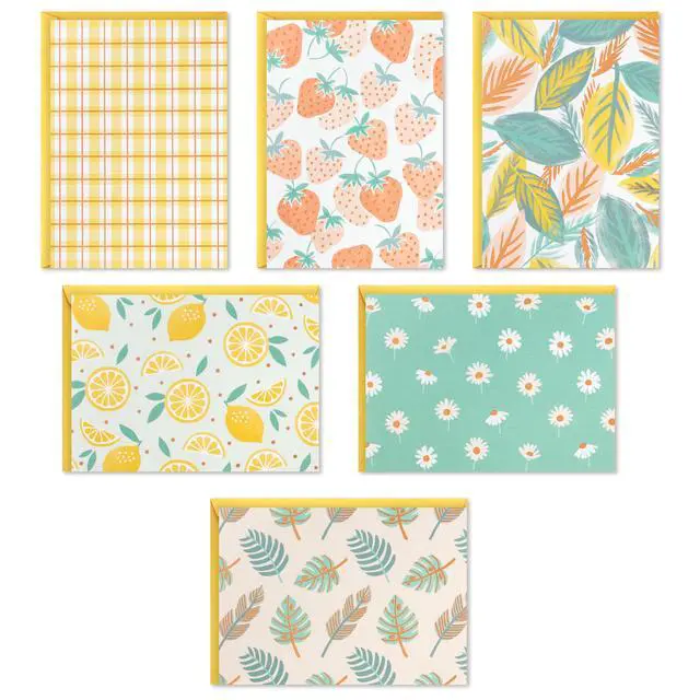 Alt view image 3 of 7 - Blank Cards, 24-Pack (Citrus, Greenery, Gingham, Strawberries) | Assorted Spring Designs, Daisies, Strawberries, Gingham, Leaves, Coordinating Envelopes Included, Cards Measure 3.75 X 5.2 in