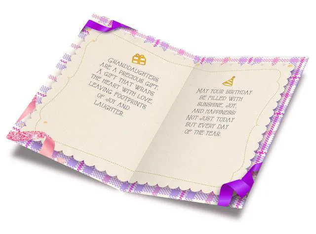 Alt view image 2 of 7 - Happy Birthday Card For Granddaughter, Made in America, Eco-Friendly, Thick Card Stock with Premium Envelope 5in x 7.75in, Packaged in Protective Mailer