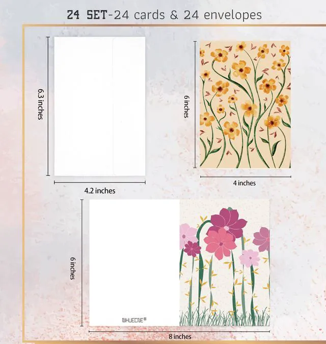 Alt view image 2 of 7 - 24 Pack Floral Blank Greeting Cards with Envelopes, 24 Unique | 4x6 inches, Blank Inside, No Repeats Cards for All Occasion, with 24 Self-adhesive Envelopes in 4 Designs