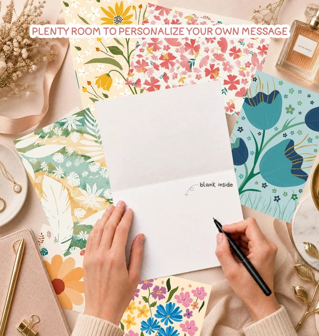 Alt view image 5 of 7 - 24 Pack Floral Blank Greeting Cards with Envelopes, 24 Unique | 4x6 inches, Blank Inside, No Repeats Cards for All Occasion, with 24 Self-adhesive Envelopes in 4 Designs