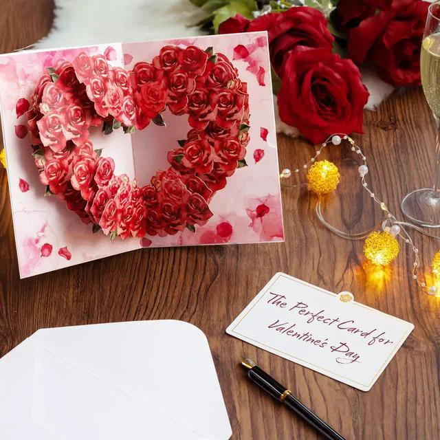 Alt view image 2 of 7 - 3D Pop-Up Rose Card | With Slide-Out Message Note | Handcrafted Floral Design | Romantic Greeting Card for Mother's Day, Anniversaries, Birthdays, Weddings, Valentines Day & Special Moments