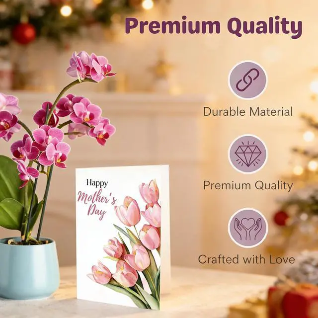 Alt view image 3 of 7 - Elegant Floral Design Blank Greeting Card - Watercolor Tulip Mothers Day Card, Pink Floral Thank You Cards, Female Floral Bday Greeting Cards, Spring Greeting Cards for Mom, Friend, from Son