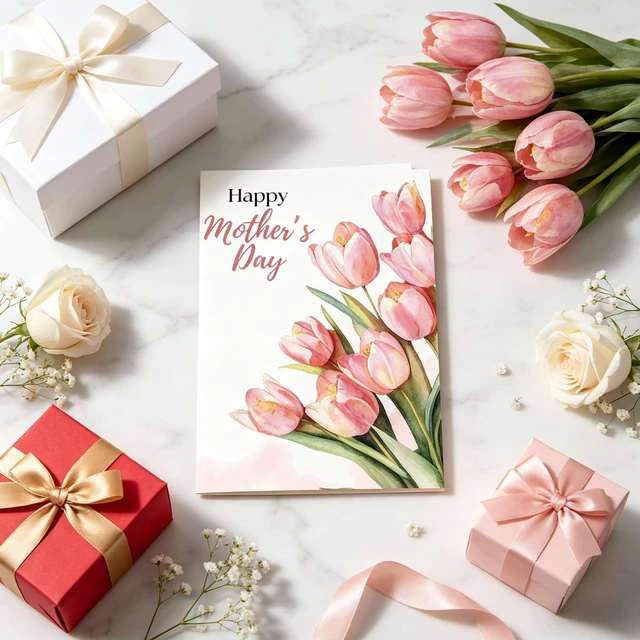 Alt view image 6 of 7 - Elegant Floral Design Blank Greeting Card - Watercolor Tulip Mothers Day Card, Pink Floral Thank You Cards, Female Floral Bday Greeting Cards, Spring Greeting Cards for Mom, Friend, from Son