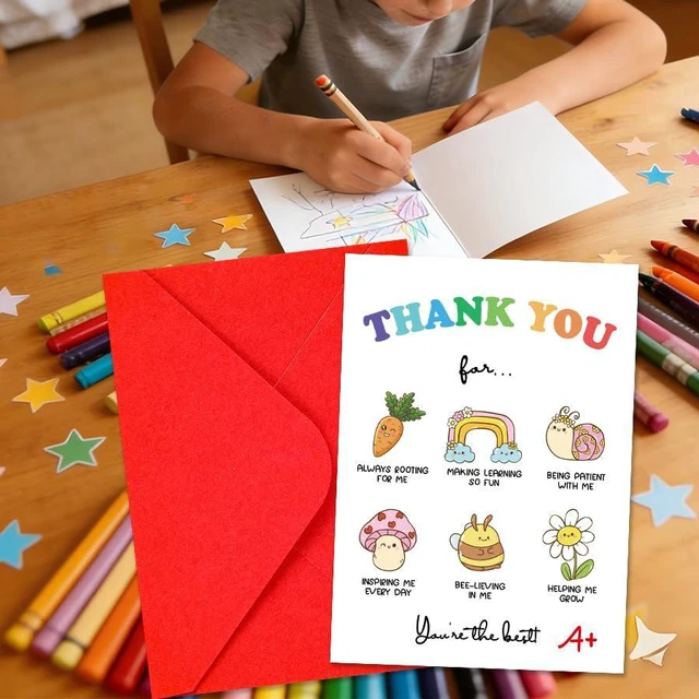 Alt view image 3 of 5 - Teacher Thank You Card with Envelope 5x7 Folded Daycare Teacher Appreciation Card, Thank You for Helping Me Grow, Perfect for Teacher Appreciation Week, End of Year & Thank You Gifts -TCTKC02