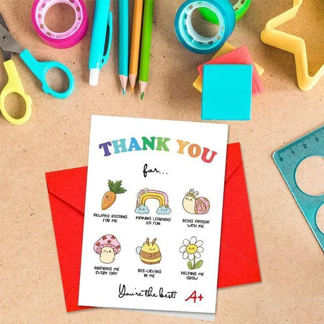 Alt view image 4 of 5 - Teacher Thank You Card with Envelope 5x7 Folded Daycare Teacher Appreciation Card, Thank You for Helping Me Grow, Perfect for Teacher Appreciation Week, End of Year & Thank You Gifts -TCTKC02