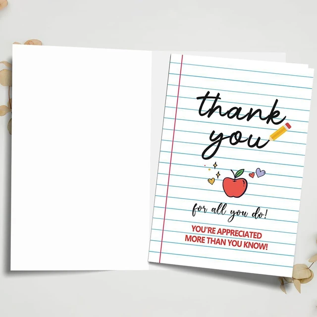 Alt view image 2 of 6 - Teacher Thank You Card with Envelope, Teacher Appreciation Card, Thank You Card for Teacher, Blank Inside Greeting Card