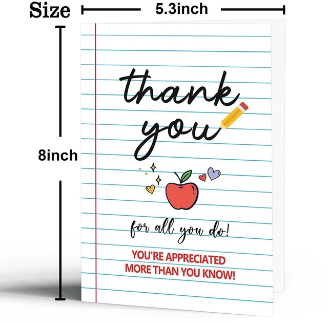 Alt view image 4 of 6 - Teacher Thank You Card with Envelope, Teacher Appreciation Card, Thank You Card for Teacher, Blank Inside Greeting Card