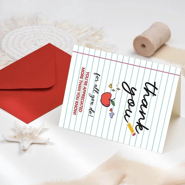 Alt view image 6 of 6 - Teacher Thank You Card with Envelope, Teacher Appreciation Card, Thank You Card for Teacher, Blank Inside Greeting Card