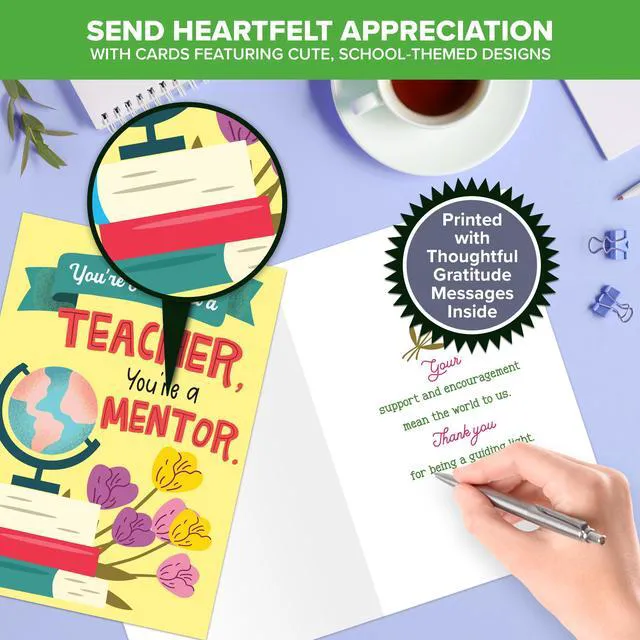 Alt view image 4 of 6 - 12 Pack 5x7in Adorable Teacher Appreciation Cards | Envelopes & Stickers, 12 Cute Thank You Designs for Teachers, Printed Message Inside - Teacher Appreciation, Gifting, Mailing