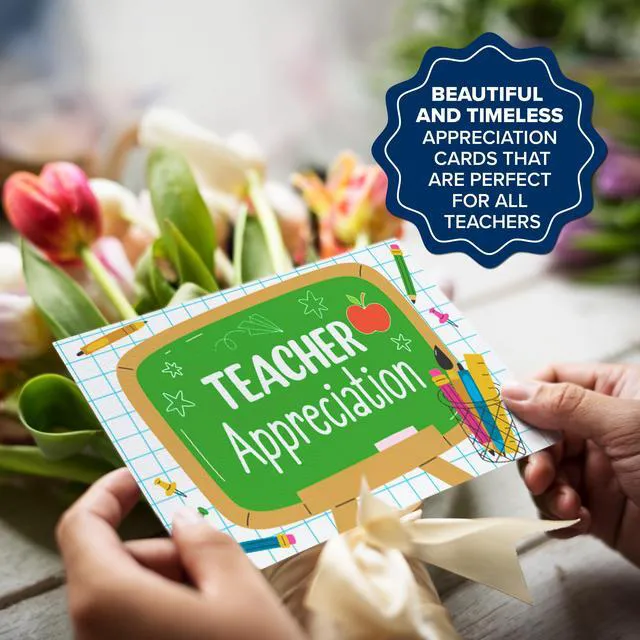 Alt view image 6 of 6 - 24 Pack 4x6in Teacher Appreciation Cards with Envelopes | Stickers, Assorted Designs Teacher Appreciation with Printed Message Inside - Teacher's Day, Gifting, Mailing