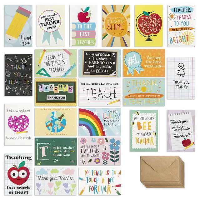 Alt view image 3 of 6 - 24 Pack Teacher Thank You Cards - Cute Teacher Appreciation Cards in 24 unique Designs- Greeting Card For Teachers Day Card -End of Year Teacher Cards, Thank You Notes To Teachers 4 x 6 inches